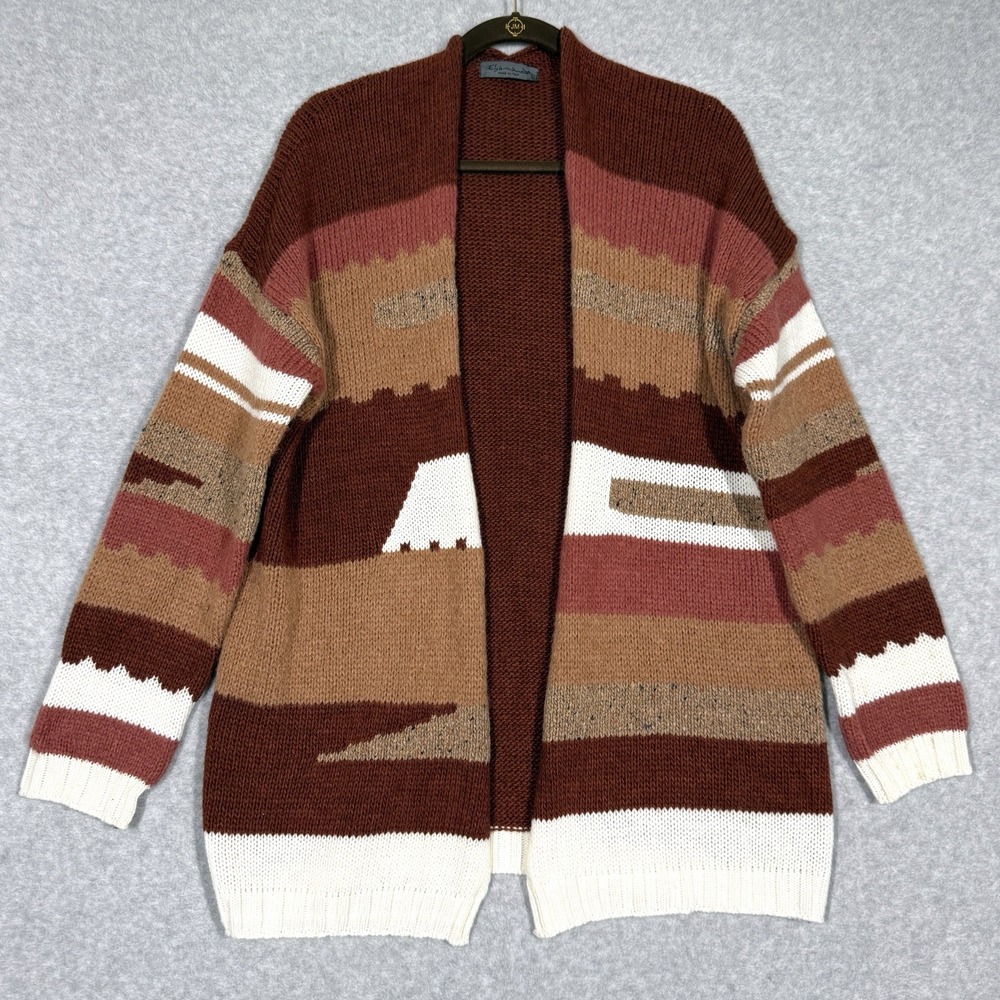 Elsamanda Sweater Women Large Cardigan Open Southwestern Aztec Wool Alpaca Blend